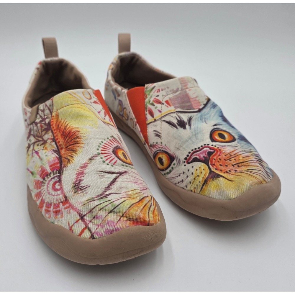 UIN Art Travel Toledo Shoes Women's 8.5 Cat Portrait Canvas Slip On Multicolor